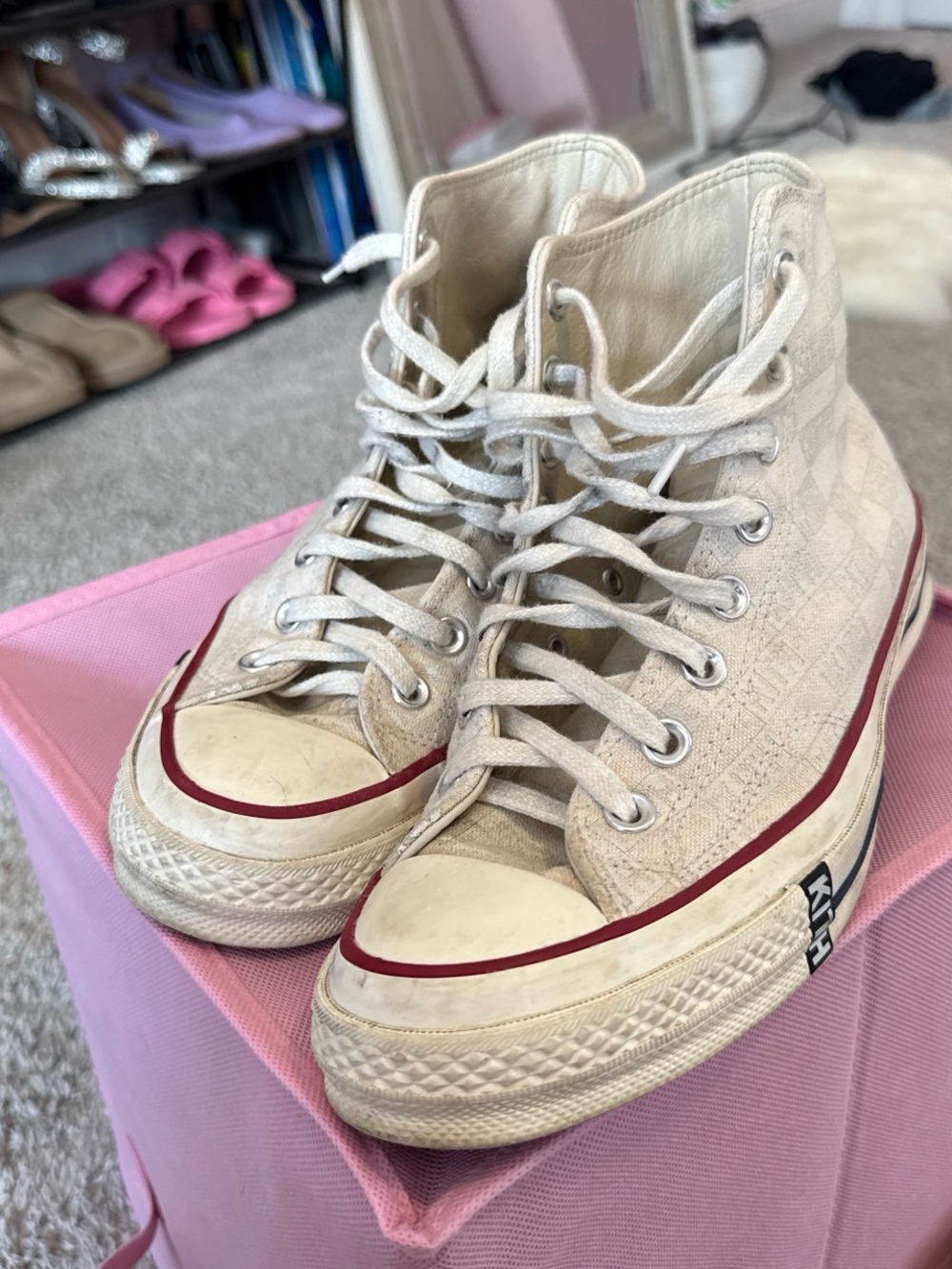 Kith x converse Cream High-Top Sneakers with Red Accent